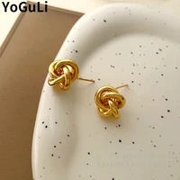 s925 needle fashion jewelry metal earrings simply design hot selling golden silvery geometric stud earrings for women party gift