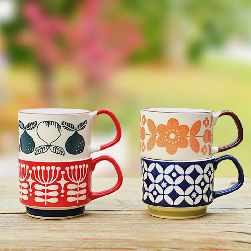 

Ceramic Color Flower Cup Retro Underglaze Color Coffee Cup Japanese Couple Water Cup Stacked Cup Milk Cup Breakfast Cup