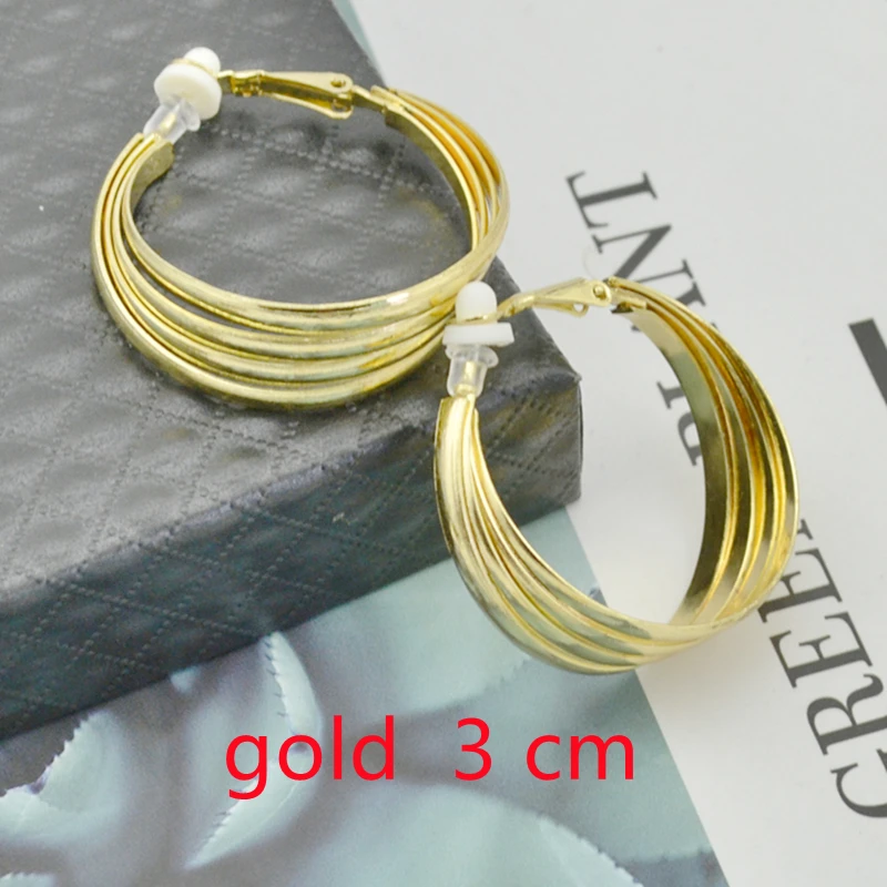 

Ladies Earrings Gold Plating Big Circle Round Clip On The Ear Non Pierced Without Piercing Fashion Girl Hoop Earrings for Women