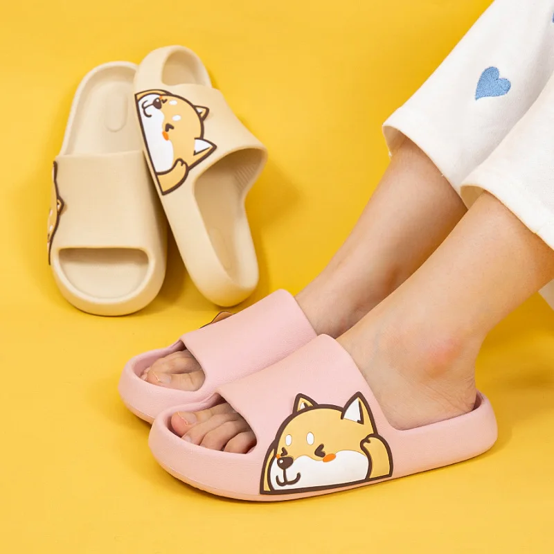 Summer Women Men's Indoor Slippers Bath Thick Platform Non-slip Home Easter Cartoon Flip Flops Bear Beach Sandals Ladies Shoes