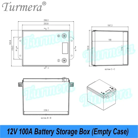 Turmera 12V 100A Пустой аккумуляторный блок Diy Kits Busbar 12,8V 100A BMS для 4S CATL 3,2V 120Ah Lifepo4 Батарея Замена свинцово-кислотного использования