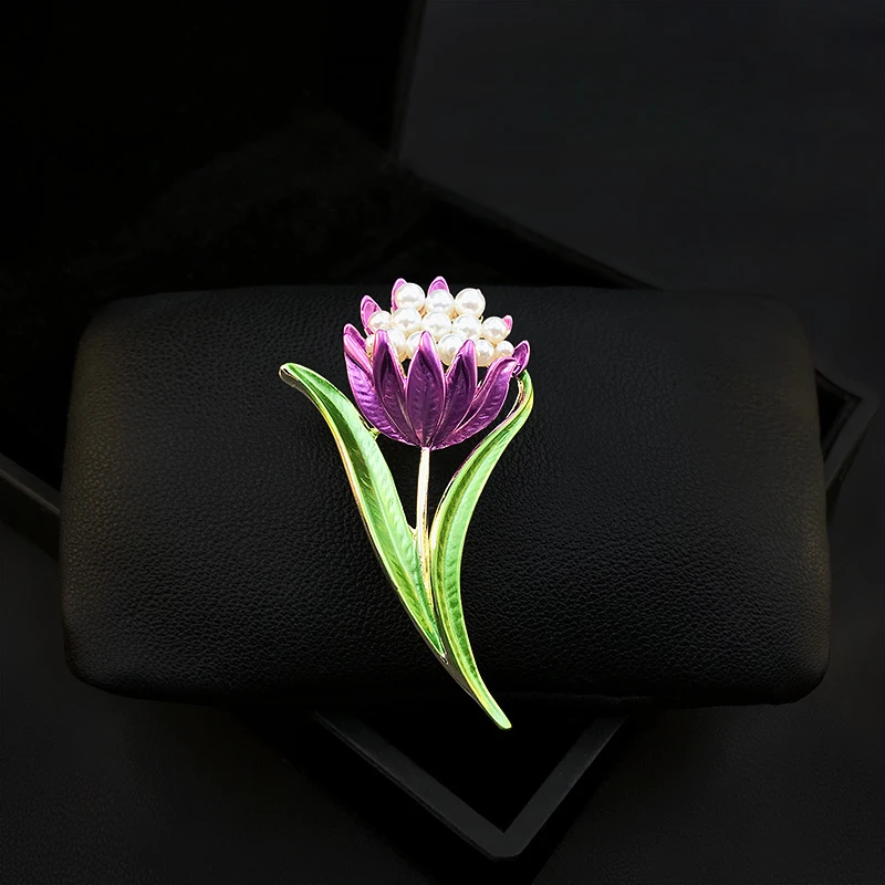 1182 Exquisite Flower Brooch High-End Women's Luxury Sweater Suit Neckline Clothes Accessories Buckle Enamel Pin Pearl Jewelry