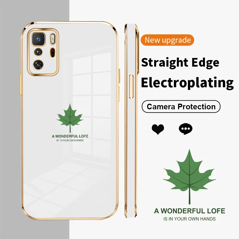 

Maple Leaves Square Electroplating Phone Case for Poco X3 GT X3 X4 NFC X4 Pro Redmi Note 10 11 Pro China Note 11 11T Pro Plus