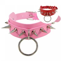 spike collar unbreakable faux leather wide application wide punk rock studded spike collar choker for party
