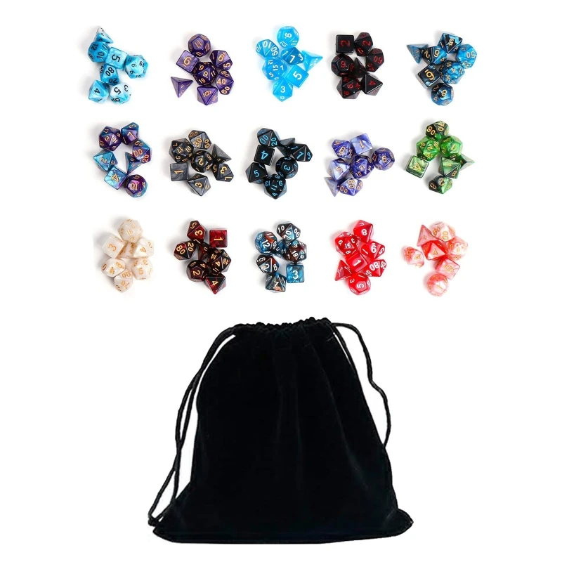 

105x Mixed Colors Multifaceted Dices Different Sizes Digital Number Dices with Bag, Kids Educational Toy DIY Board Games