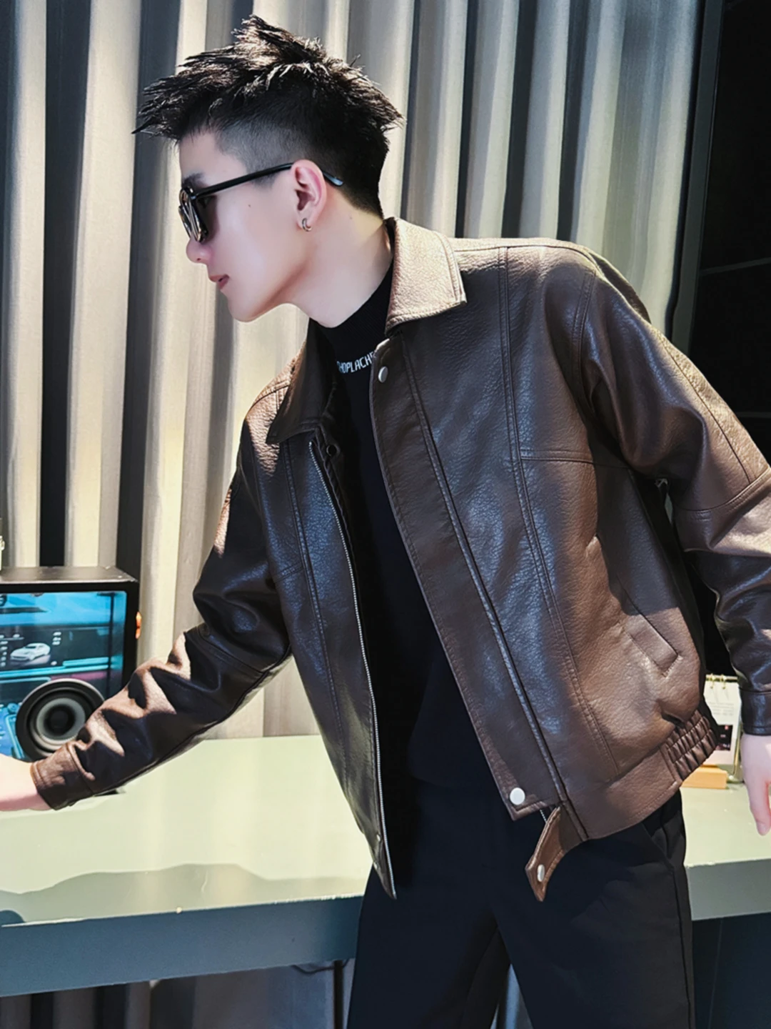 Pu Shuai Тяжее кожаное пальто Верхняя одежда Мужская весенне-осенняя модная