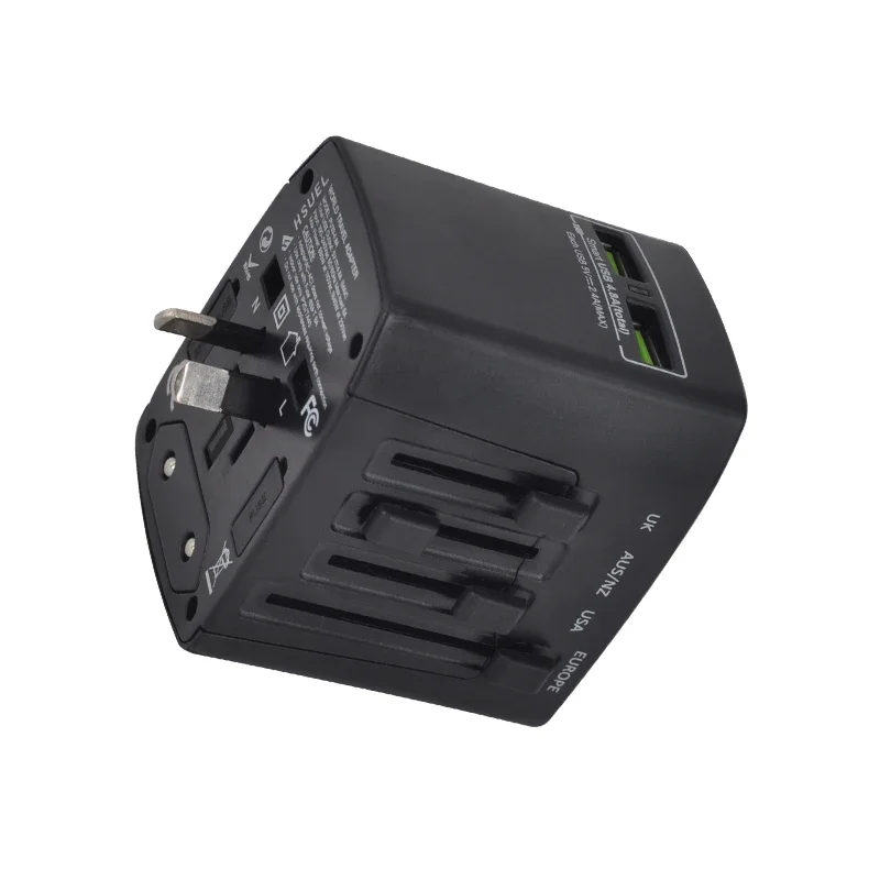 Фото Универсальный дорожный адаптер питания 4.8A с двумя USB-портами, 250В/5В, латунный пластиковый штекер, подходит для зарядки планшетов. №2