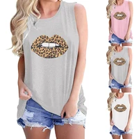 ladies summer round neck loose t shirt comfortable breathable vest lip print inside and outside sling sleeveless top