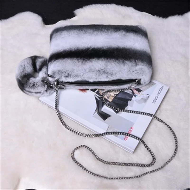 New Real Fur Ladies Fur Bag Rex Rabbit Fur Elegant Ladies Clutch Bag Single Shoulder Crossbody Fashion Envelope Bag
