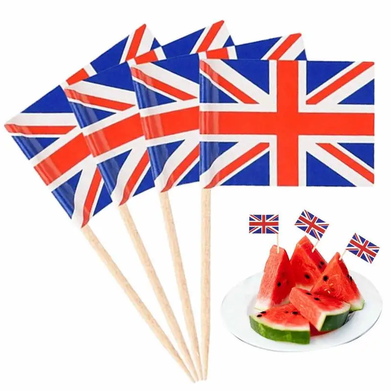 

Union Jack Toothpicks King Charles III Coronation Cake Toppers 100pcs British Cocktail Sticks Flags Food Labels For Sandwich