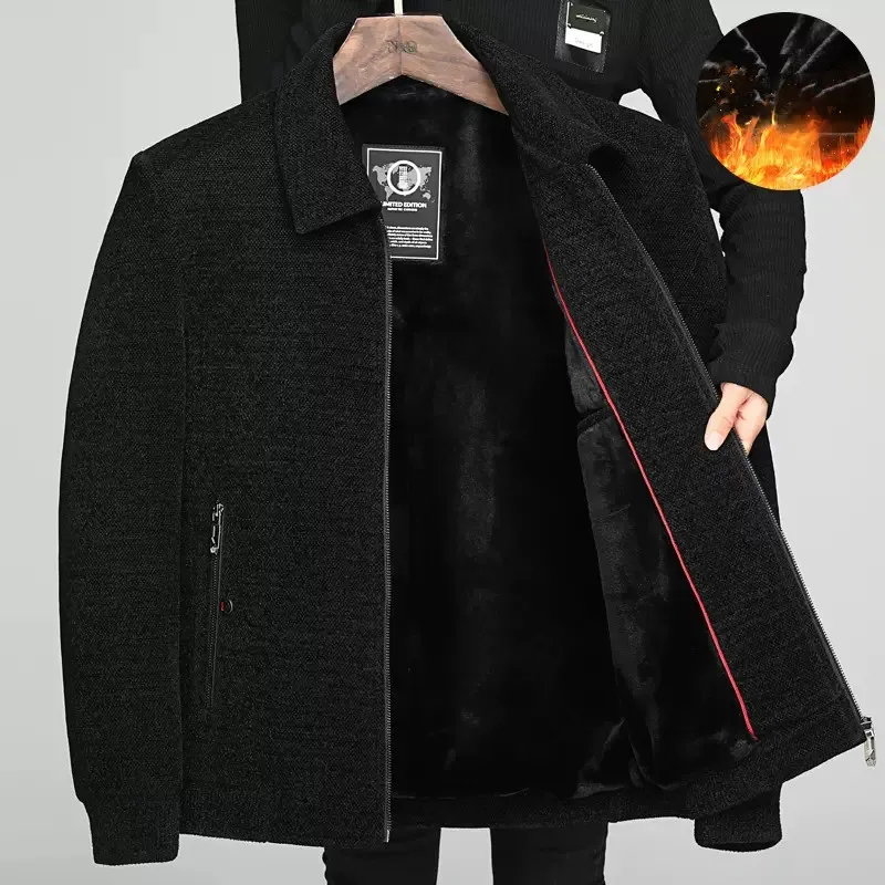 UHYTGF Middle Aged Elderly Dad Winter Parka Coat Mens Plush Thicken Cold Proof Warm Jacket Male Business Casual Men Overcoat 184