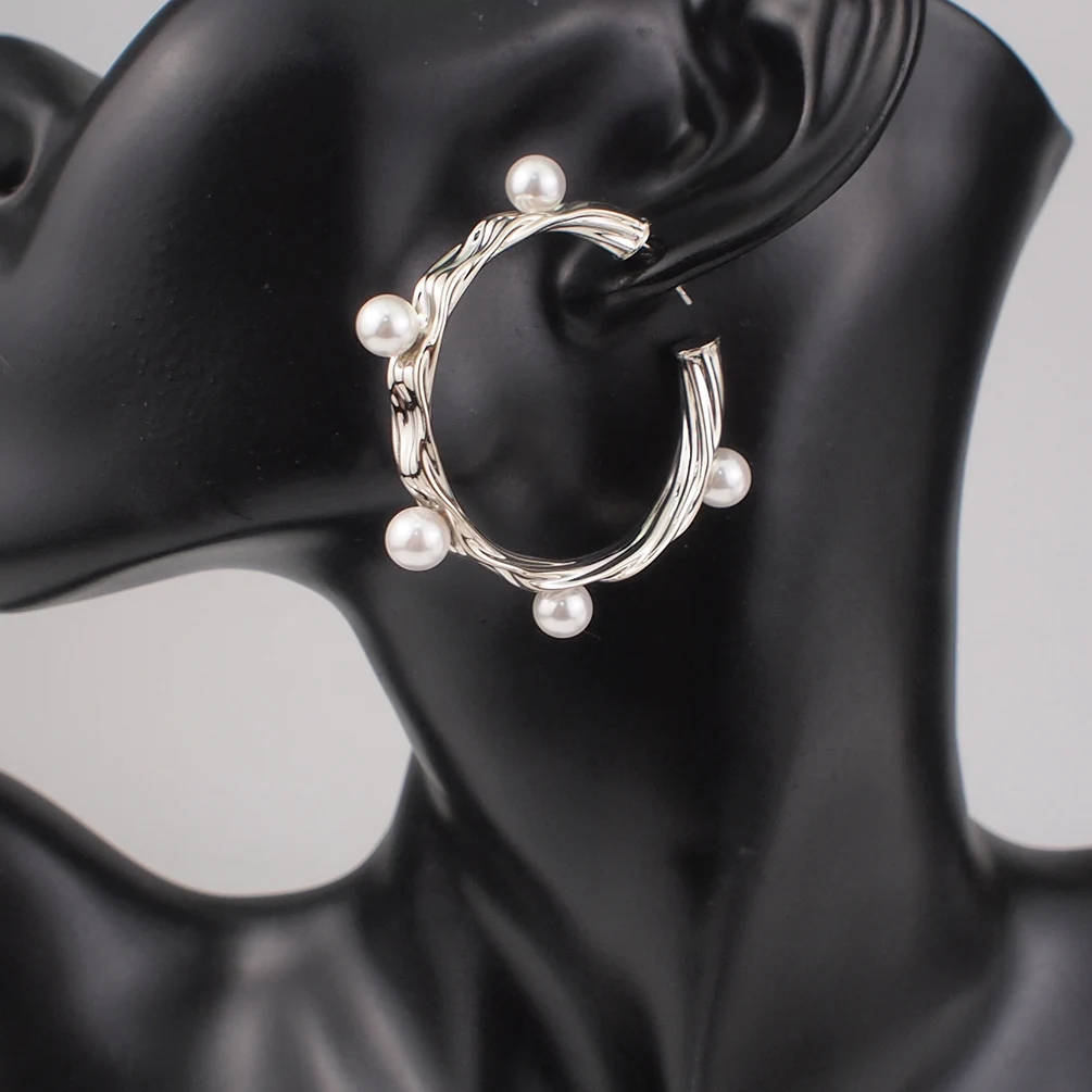 

Korea Design Texture Imitation Pearl Metal Earrings Accessories For Women Statement Alloy Stud Earrings Fashion Party Jewelry