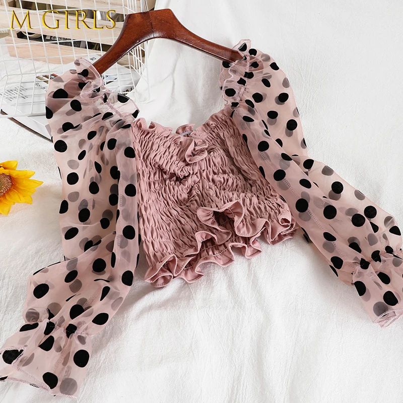 

M GIRLS 2022 New Spring Summer Fashion Casual Square Neck Puff Sleeve Short Shirt Temperament Super Fairy Top Women's