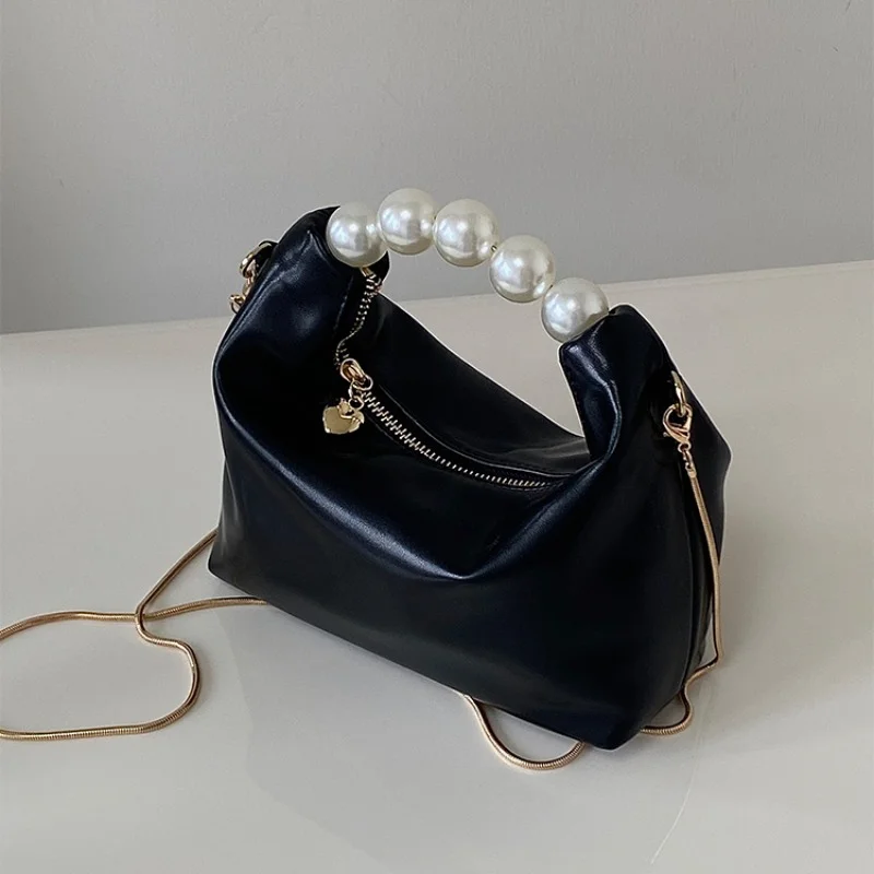 

Женская маленькая сумочка с жемчужными ручками, роскошные дамские сумки через плечо на цепочке, Модный женский тоут из искусственной кожи, кошелек для покупок