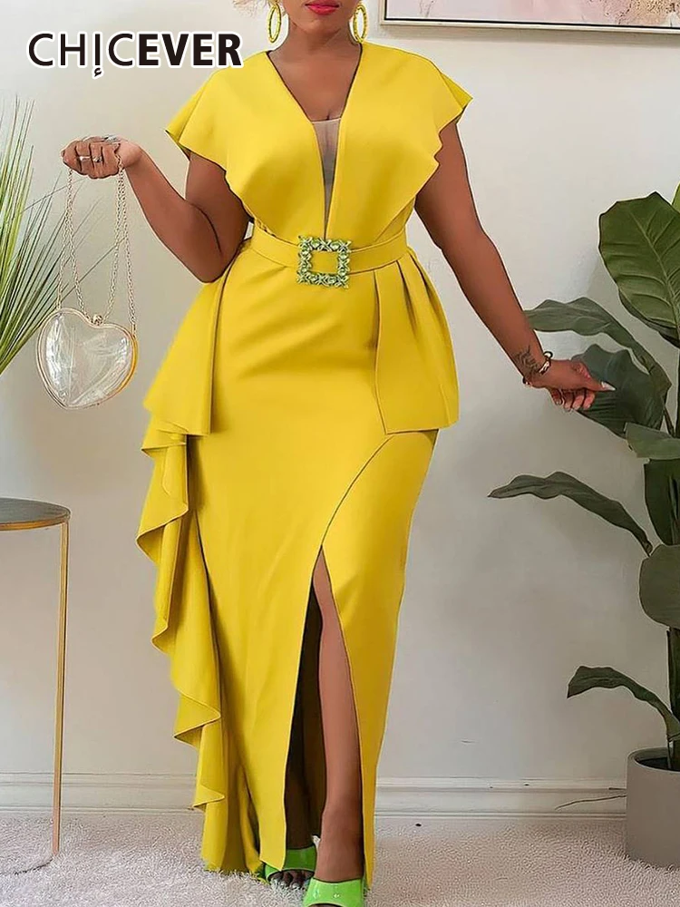 

Женское вечернее платье-туника CHICEVER, однотонное платье макси с v-образным вырезом и высокой талией, лето 2019