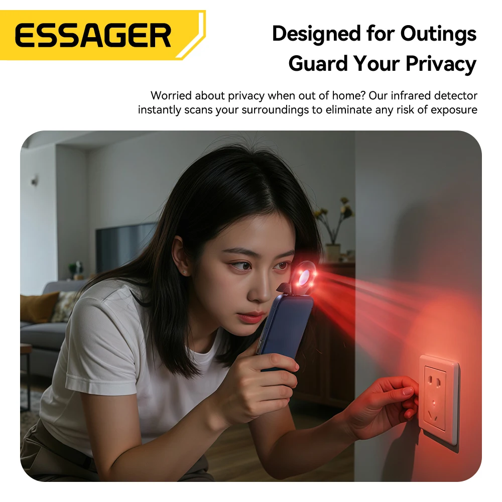 Фото Инфракрасный детектор камер Essager: Обнаружитель скрытых камер и линз для защиты от подглядывания, антишпионское оборудование для путешествий и обеспечения безопасности в отелях №3