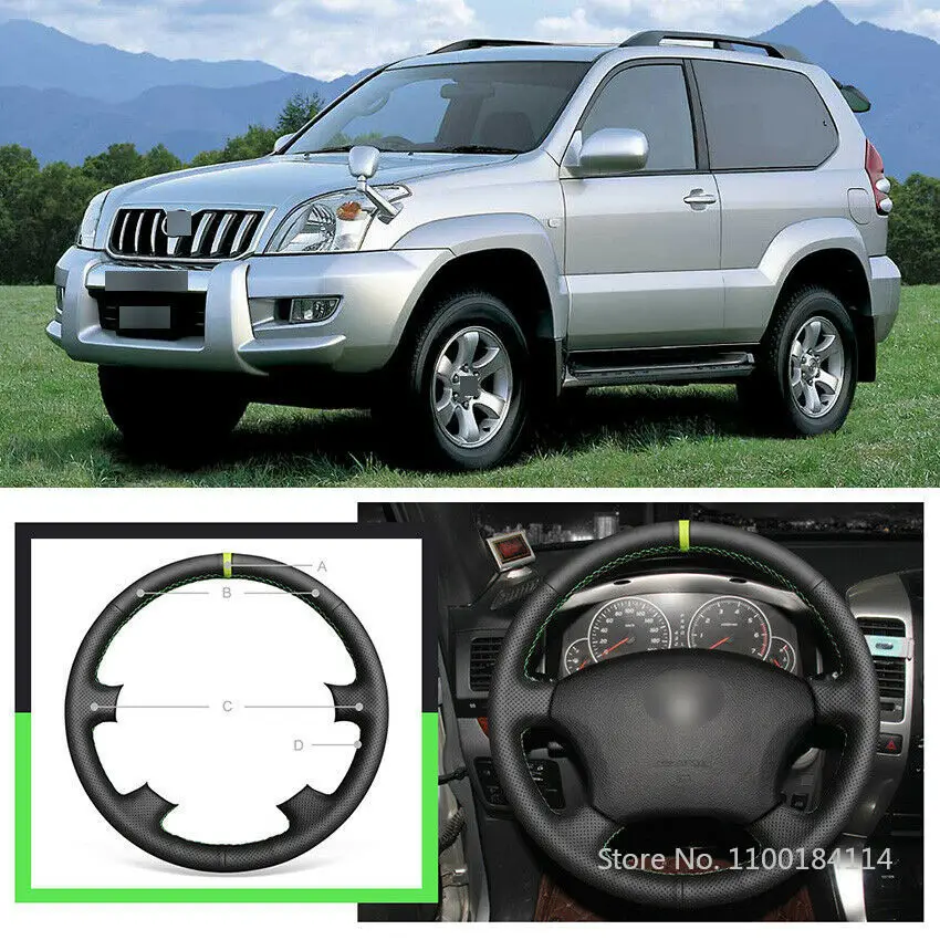 

Black Leather Hand Sew Car Steering Wheel Cover for Toyota Land Cruiser Prado