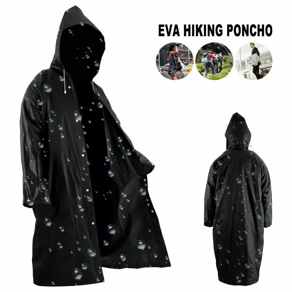 

NEW EVA Raincoat Women/Men With Hat Buttons Slicker Poncho Rainwear Outdoor Long Style Hiking Poncho Environmental Rain Jacket