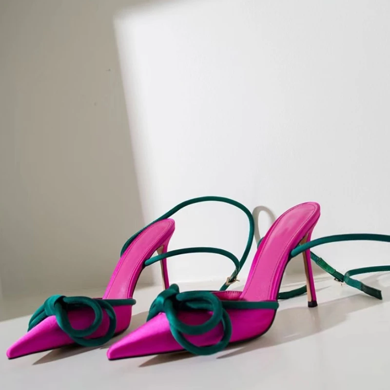 

New Summer Fashion Color Matching Pointed Bow Stiletto Heel High Heels Shoes