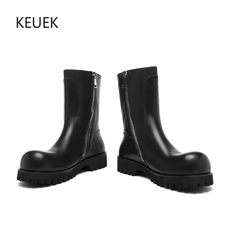 

Street Fashion Men Boots Tide British Style Chelsea Boots Round Toe Zipper Zapatos Genuine Leather Botas Hombre Botines 2C