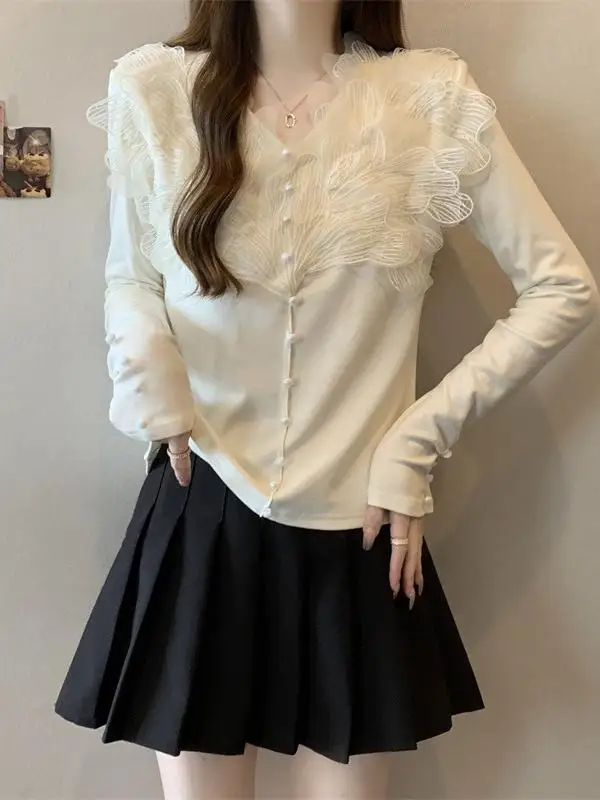 Плюс размер Тяжелая промышленность Трехмерный цветок с v-образным вырезом