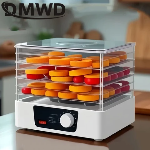 DMWD Бытовая сушилка для фруктов, овощей, трав, обезвоженная машина для сушки мяса домашних животных, пищевой Дегидратор, 5 лотков, сушилка для закусок с горячим воздухом 110 В