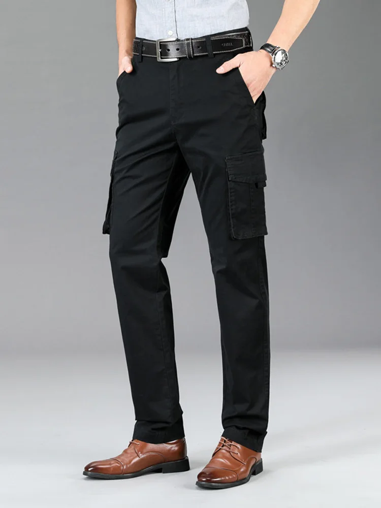 

Spring Autumn Cargo Pant Men Casual Cotton Solid Color Straight Multi-pockets Trousers Men Large Size 30-44 Military Mens Pants