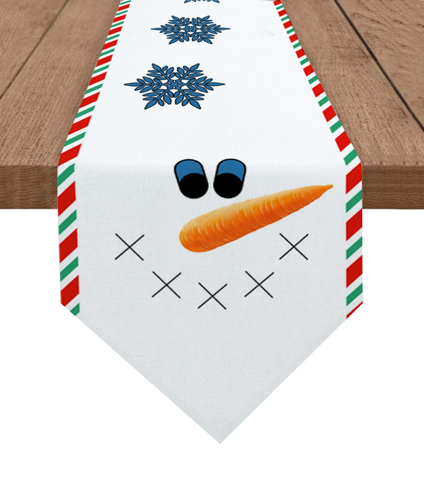 

Christmas Snowman Stripe Border Christmas Home Decor Table Runner Wedding Decoration Tablecloth Kitchen Table Runners
