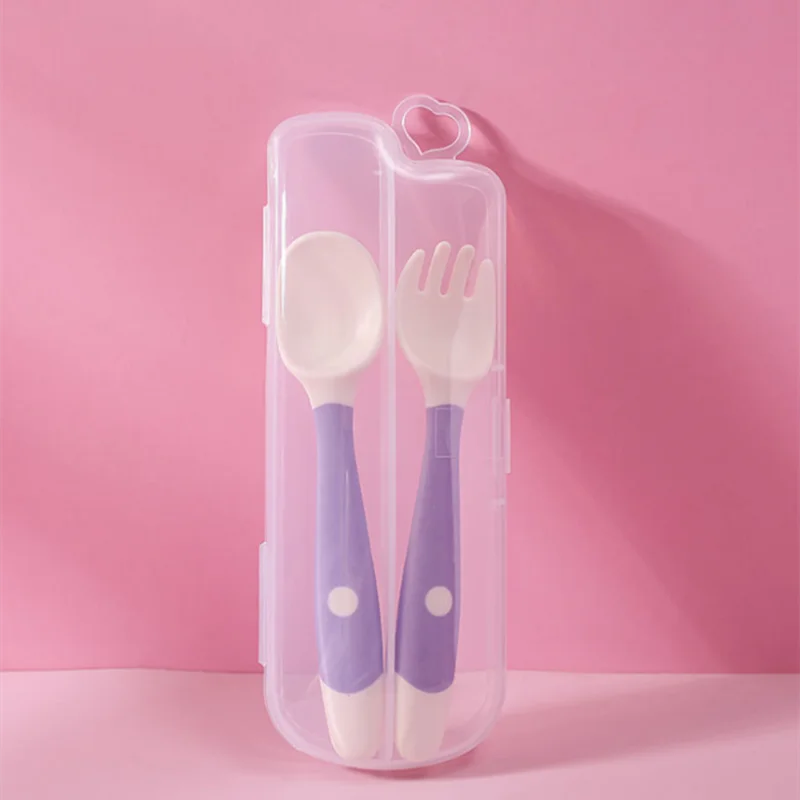 

2Pcs/Set Baby Silicone Spoon Utensils Set Auxiliary Food Toddler Learn Eat Training Bendable Soft Fork Infant Children Tableware