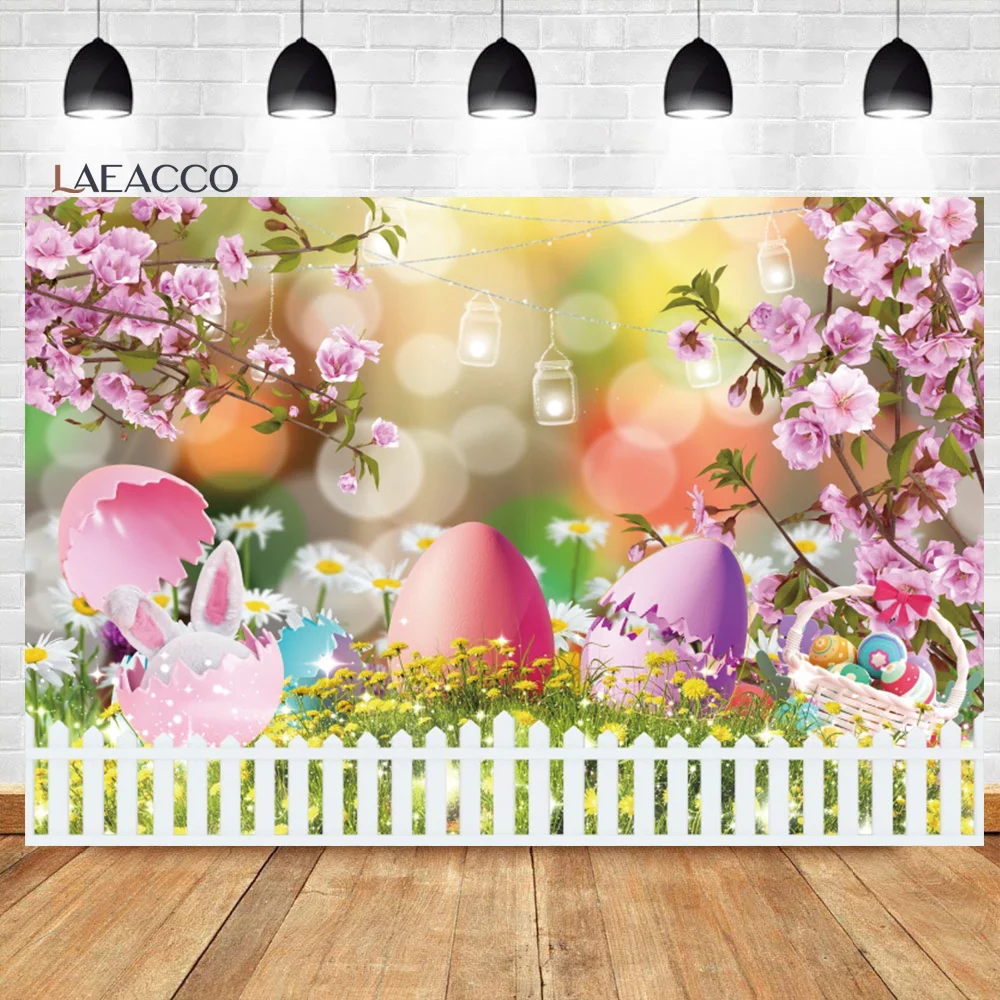 

Laeacco Весенняя Пасхальная фотография фон Мечта светильник боке Розовый Цветочный Кролик яйца ребенок душ день рождения Портрет фон