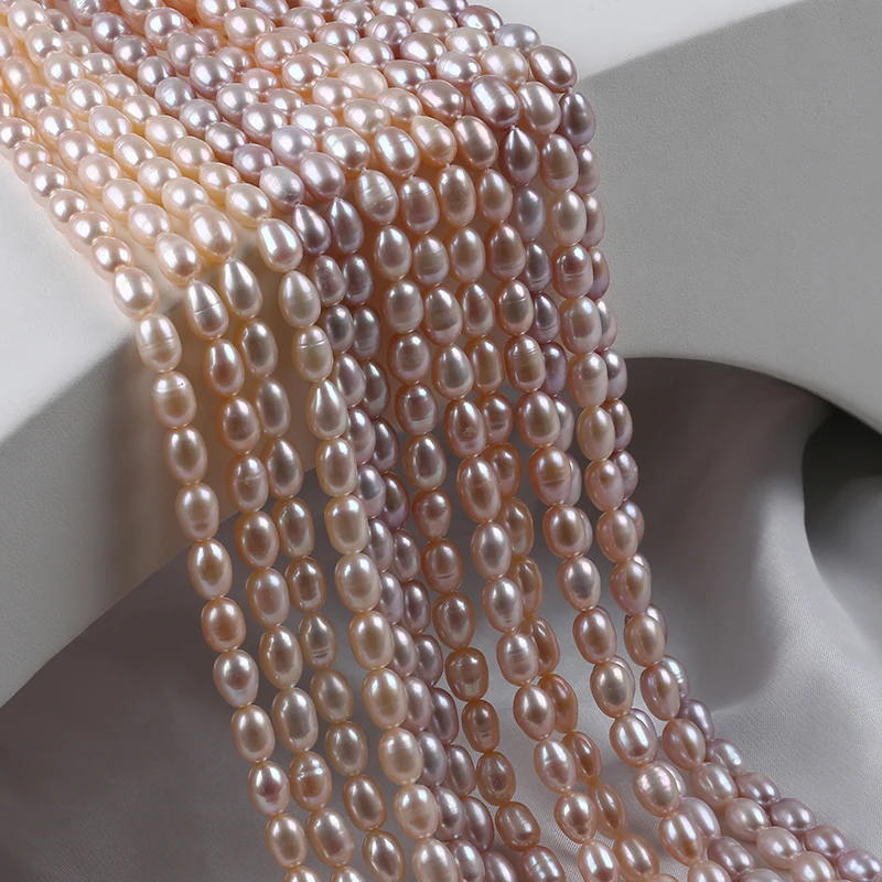 

7-8mm Natural White Pink Purple Color Loose Beads Freshwater Rice Pearl Strand