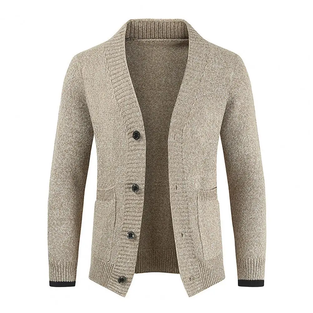 

Cardigan Sweater Buttons Closure Long Sleeve Sweater Coat Stretchy Pockets V-Neck Sweater Coat Men Knitwear jaqueta masculina
