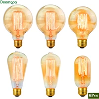 6pcslot retro edison bulb c35 t45 st64 g80 g95 a60 filament light 40w e27 vintage ampoule incandescent lamp decorative lights