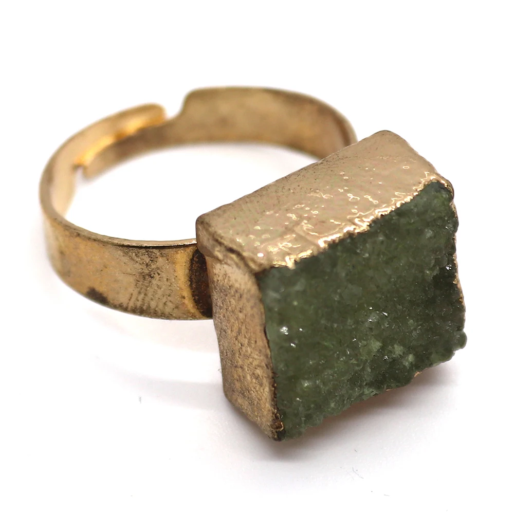 Кольцо из натурального камня с квадратным кристаллом 12 мм регулируемое красивое