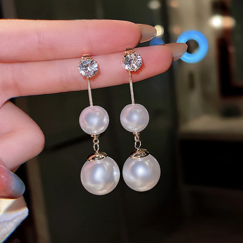 

2022 New Arrival Classic Elegant Simulated-pearl Tassel Long Crystal Earrings For Women Fashion Water Drop Crystal Jewelry