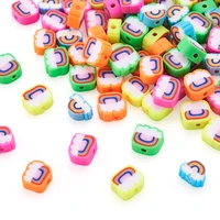 100pcs colorful rectangle with cloud rainbow clay spacer beads charms polymer for jewelry making diy bracelet necklace earring