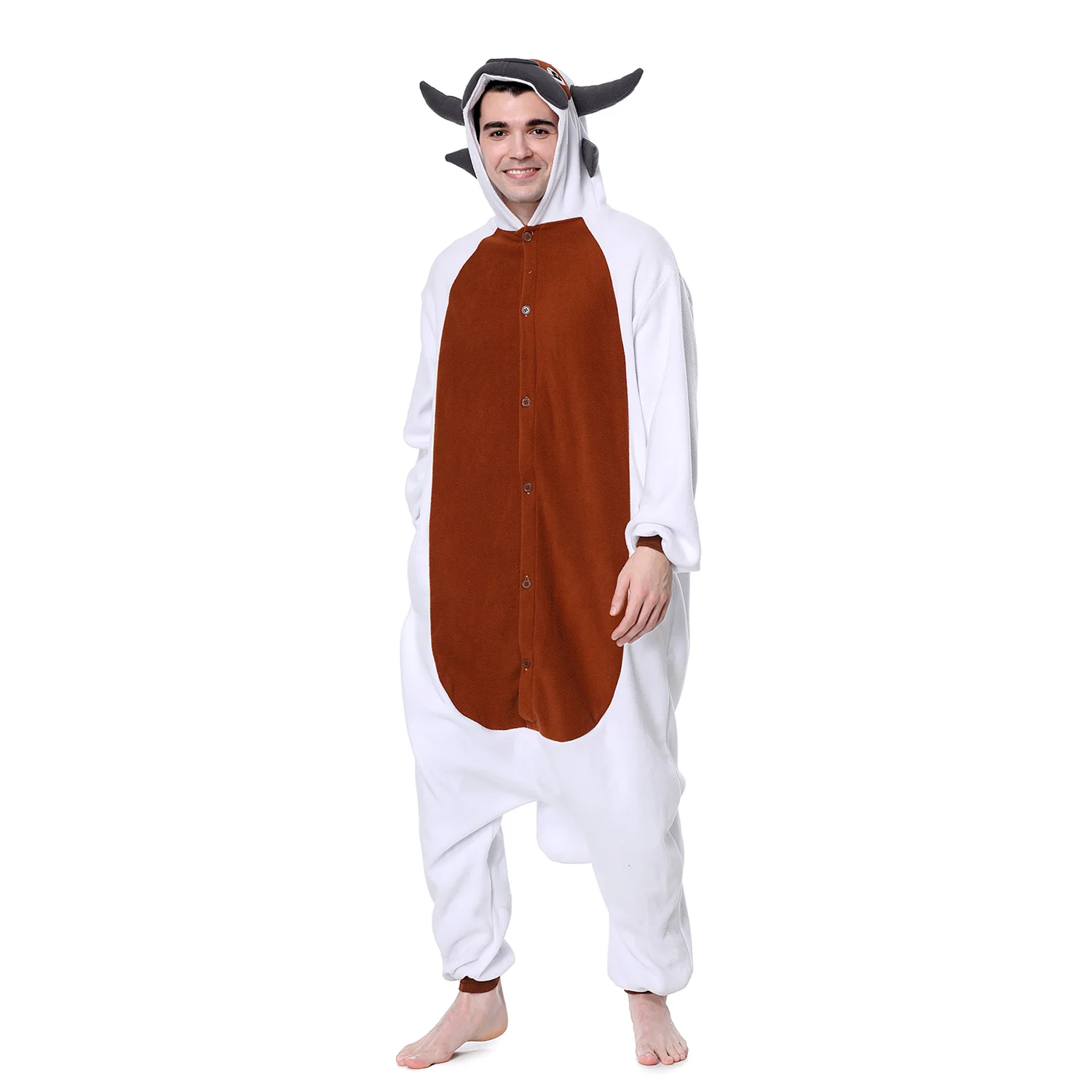 Men's Pajama Appa Bull Kigurumis Funny Animal Onesies Warm Polar Fleece Hooded Suit Adult Unisex Couple Jumpsuit Homewear Outfit