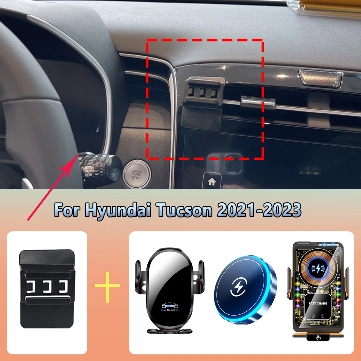 Фото Автомобильный держатель телефона для Hyundai Tucson 2021 2022 2023, магнитная беспроводная зарядка, автомобильное зарядное устройство, подставка для аксессуаров Magsafe №1