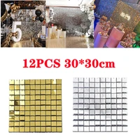 12pcs Golden Sequin Backdrop Panels for Wedding Party Baby Shower Background Wall Decor Shimmer Laser Backdrop Curtain 30x30cm