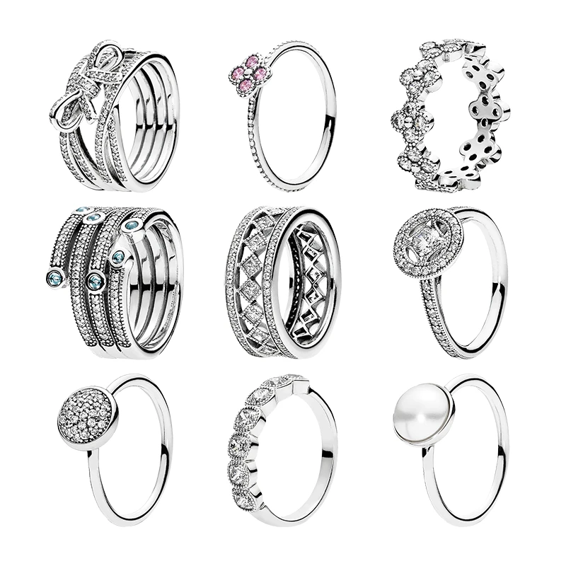 

Silver 925 Original Couple Finger Rings For Women Fine Jewelry Oriental Blossom Vintage Droplet Ocean Crystal Pearl Zircon Stone
