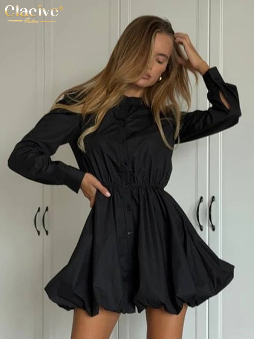 Clacive модное свободное черное хлопковое женское платье 2025 повседневное