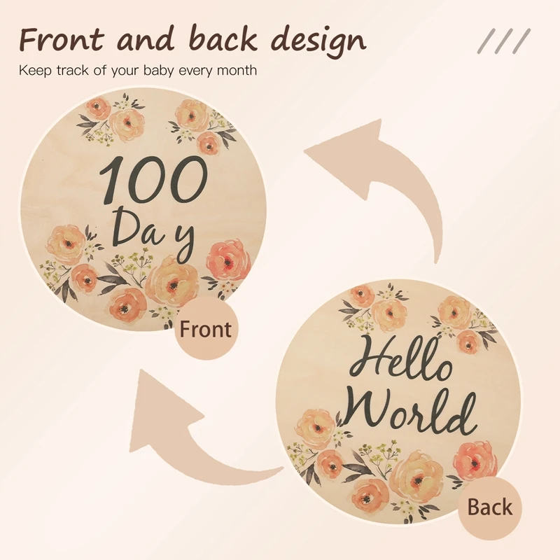 1Set Wooden Baby Milestone Cards Double Sided Flowers Monthly Milestone Cards Pregnancy Markers Newborn Photography Props