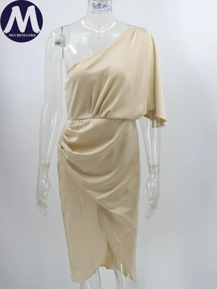 elegancka damska sukienka z ukośnym kołnierzem Slim Fit trąbka syrenka sylwetka seksowny styl klubowy włókno akrylowe długość...