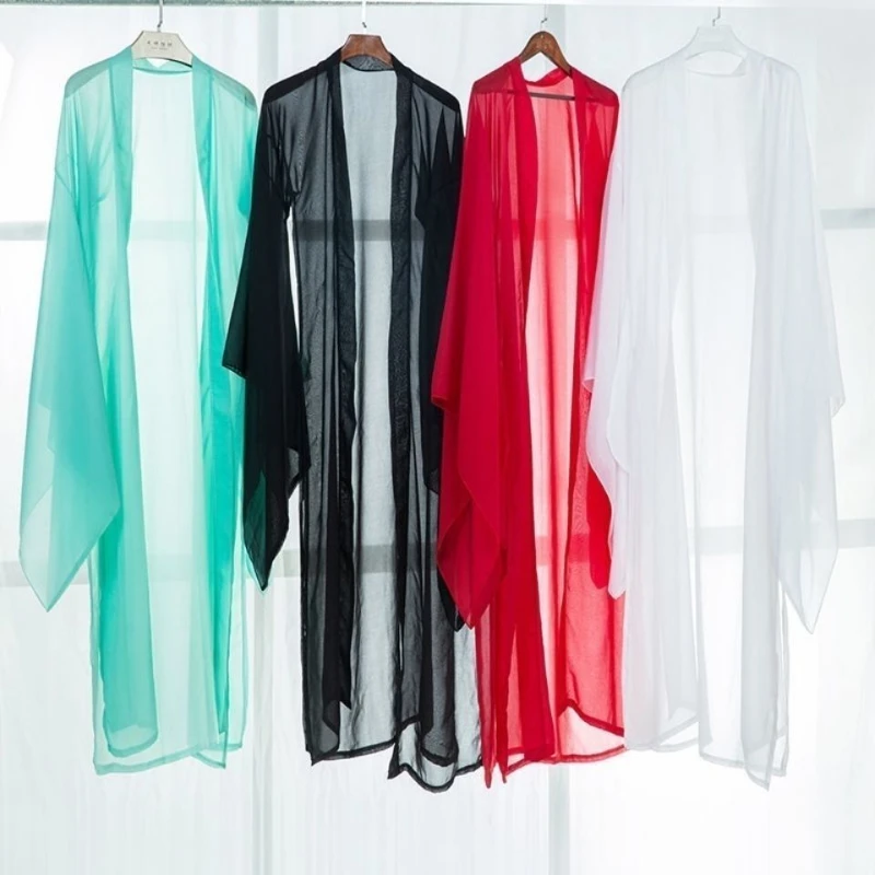 Летний женский длинный шифоновый кардиган с солнцезащитным кремом рукав три