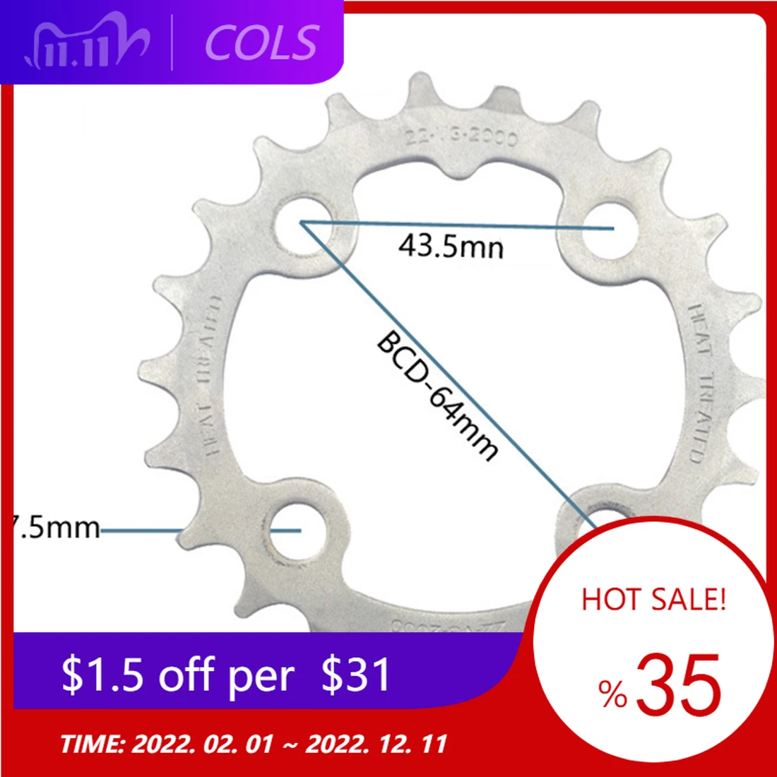 

Bike Crankset Bicycle Chainring 7/8/9 Speed 22T BCD 64mm Repair Chain Ring Molybdenum Steel Wear-resistant Bicycle Accessories