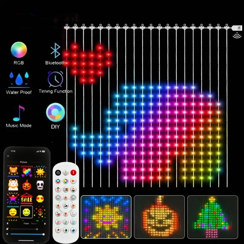 Светодиодные умные RGB занавески управление через приложение Bluetooth сказочный свет
