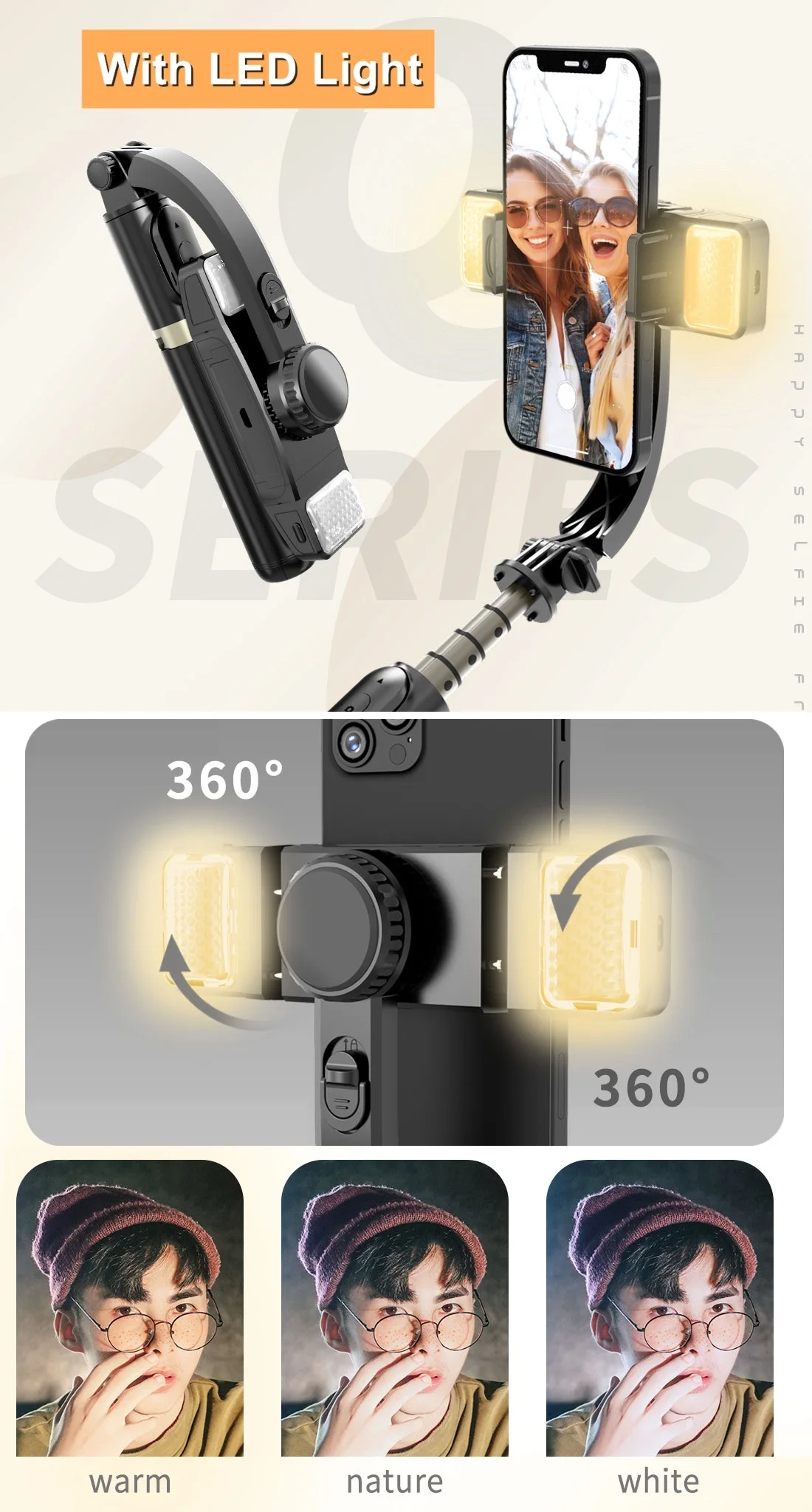 Ручной стабилизатор подвеса Bluetooth для смартфона 1-осевая палка селфи