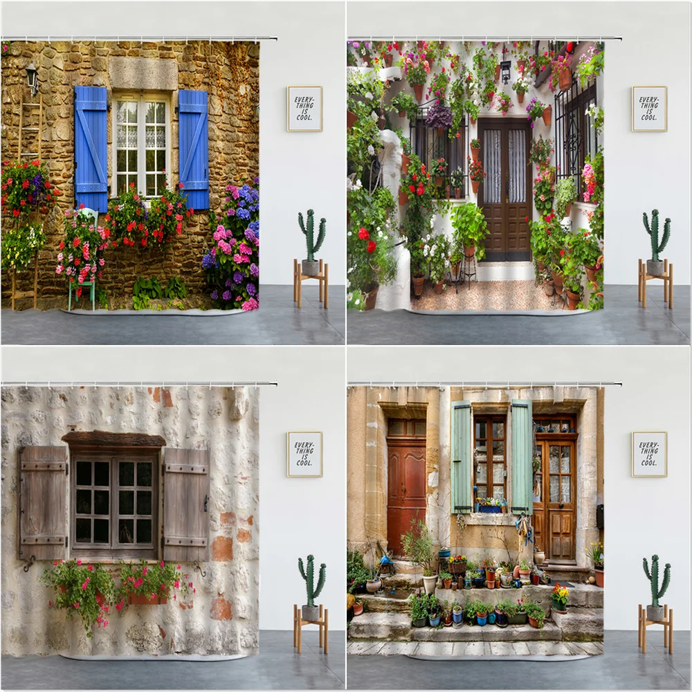 

3D European Rural Town Street Landscape Printing Shower Curtain For Bathroom Curtains Waterproof Polyester Home Decor With Hooks