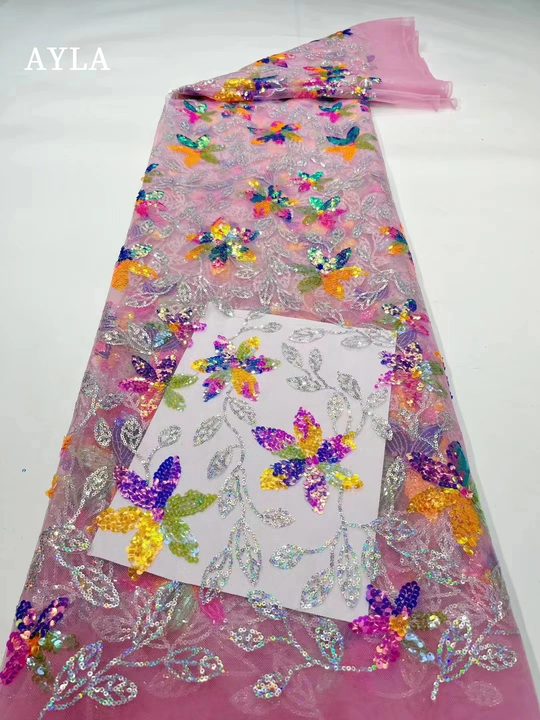 

Luxury African Sequin Lace Fabric 2023 High Quality 5 Yards Nigerian Sequence Tulle Fabric Material Sewing Wedding Party Dresses