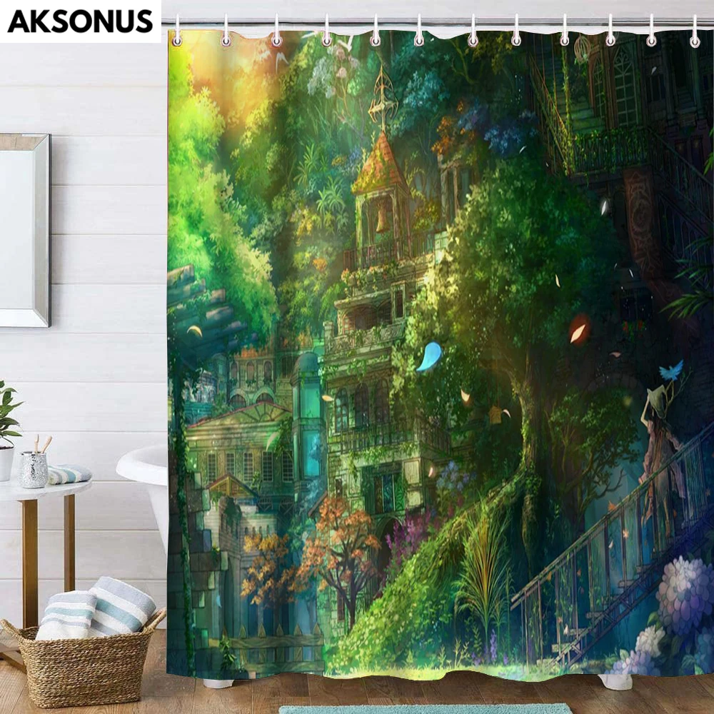 Free Shipping Forest Natural Scenery Curtain Waterproof Bathroom Curtain Waterproof Bath Curtain Shower Curtain With 12 Hook